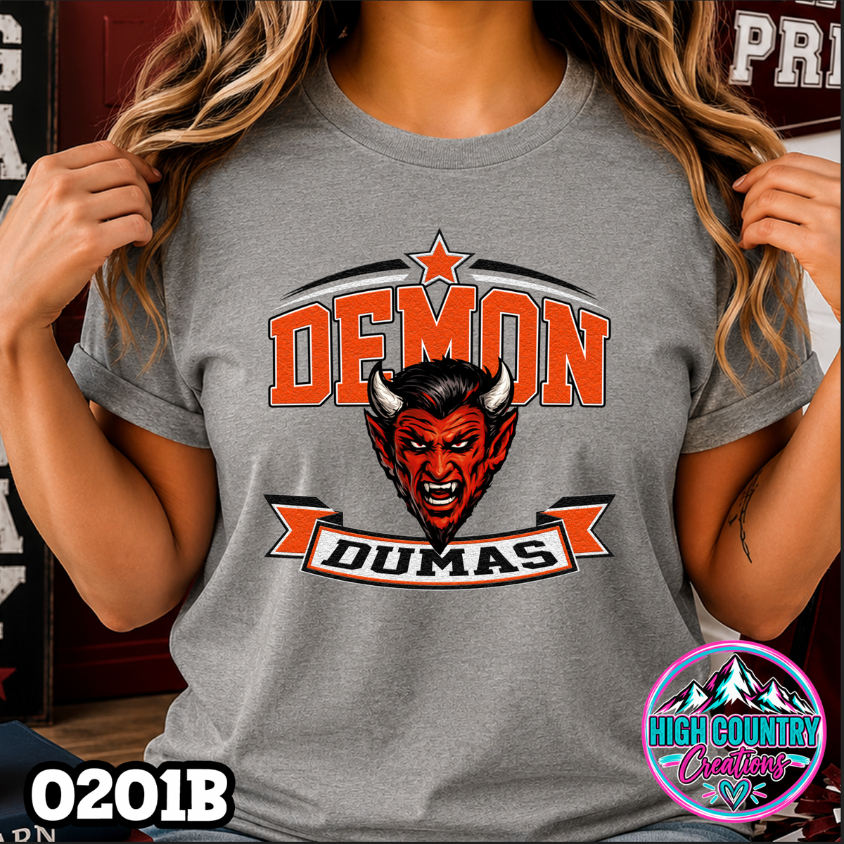 0201B Faux Textured Star Spangled Mascot Tee