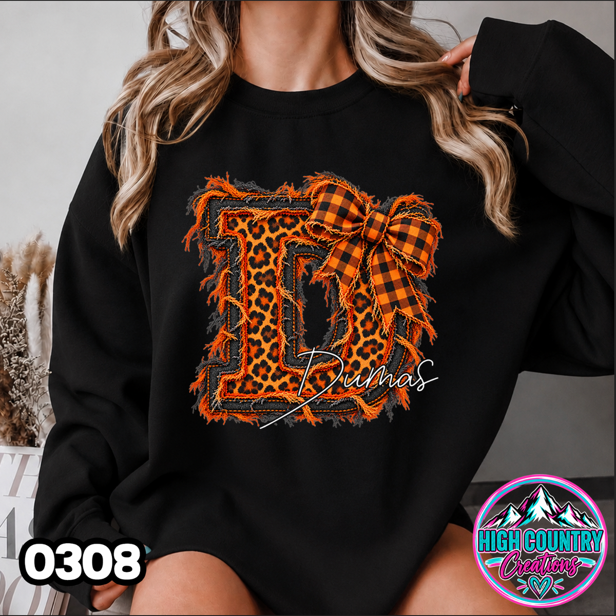 0308 FAUX RIPPED DENIM MASCOT SWEATER