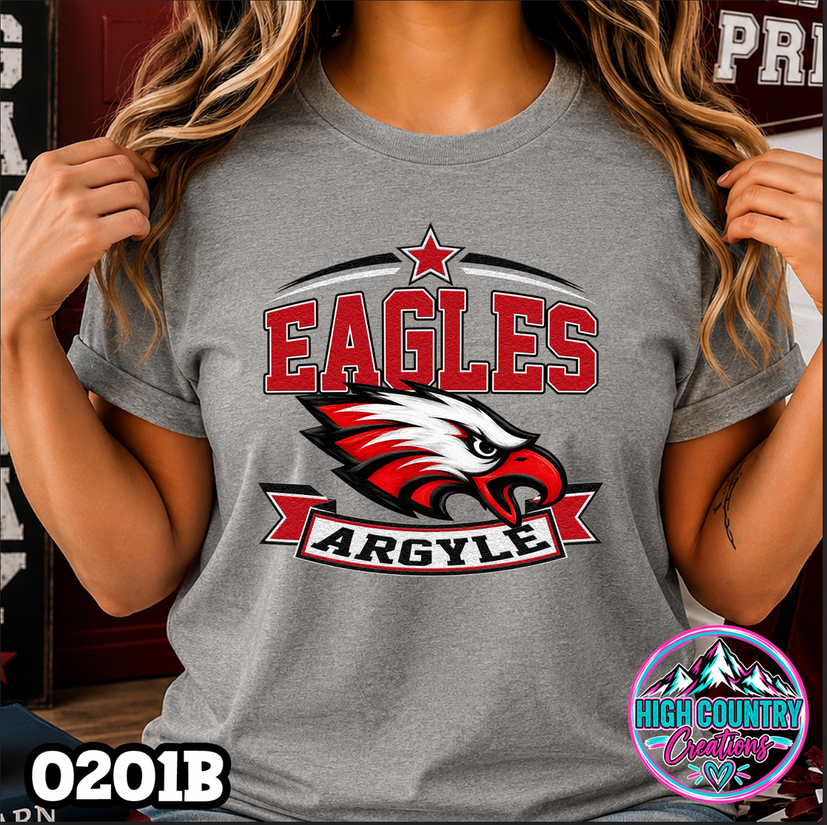 0201B Faux Textured Star Spangled Mascot Tee