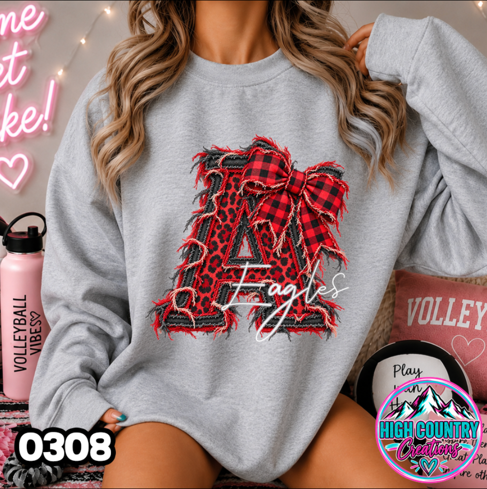 0308 FAUX RIPPED DENIM MASCOT SWEATER