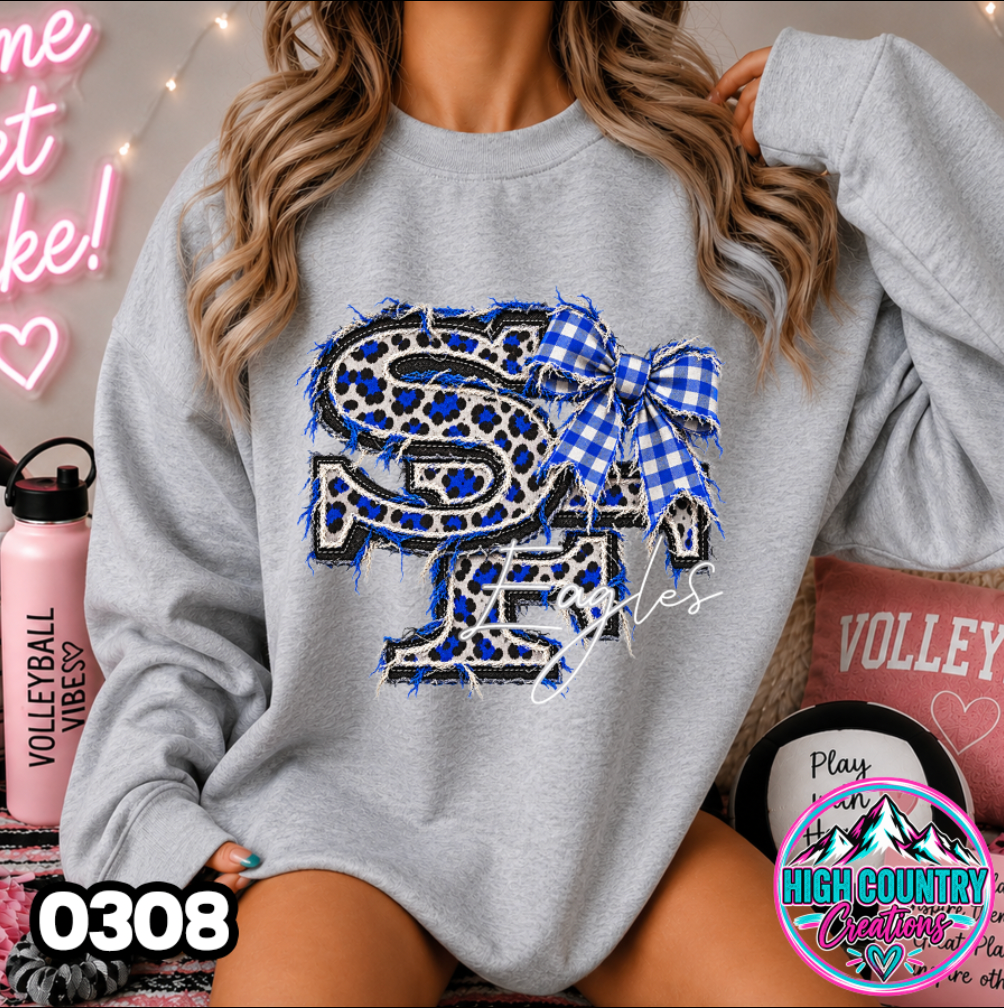 0308 FAUX RIPPED DENIM MASCOT SWEATER