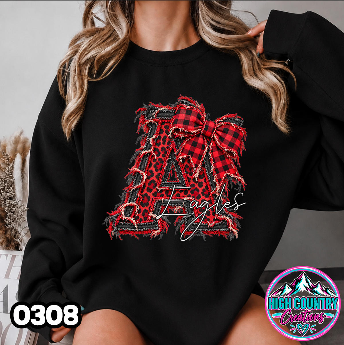 0308 FAUX RIPPED DENIM MASCOT SWEATER