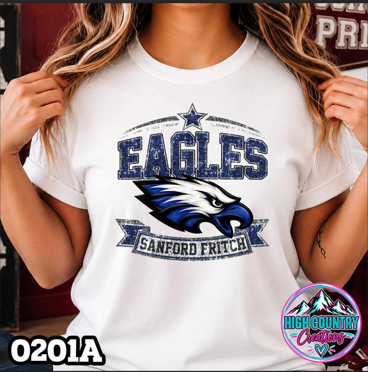 0201A Star Spangled Mascot Faux Glitter Tee