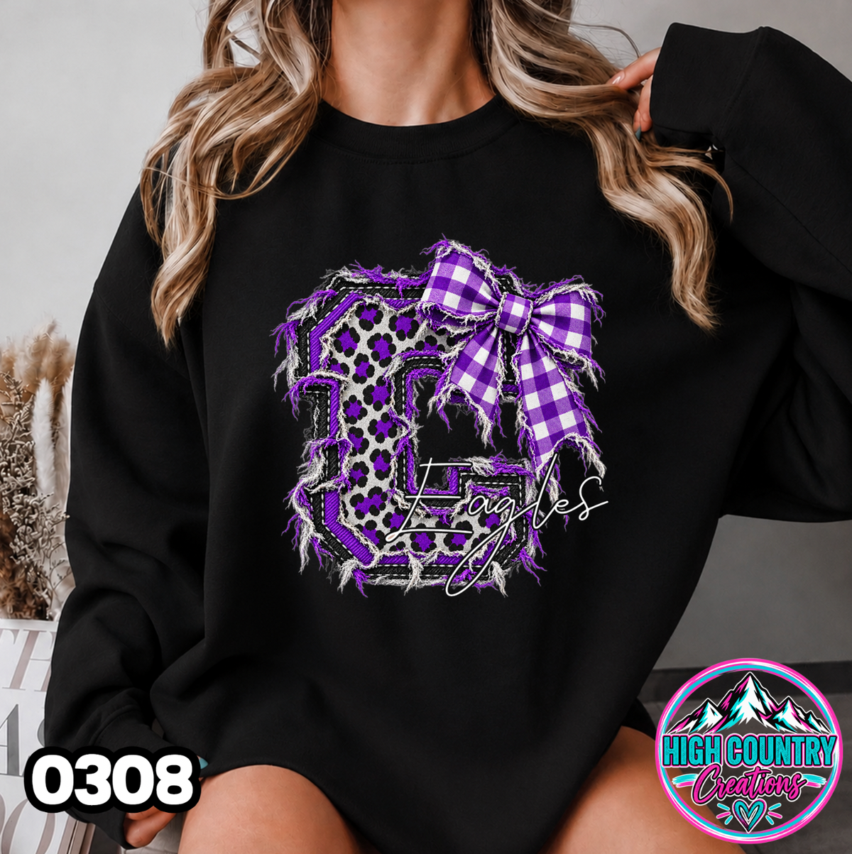 0308 FAUX RIPPED DENIM MASCOT SWEATER