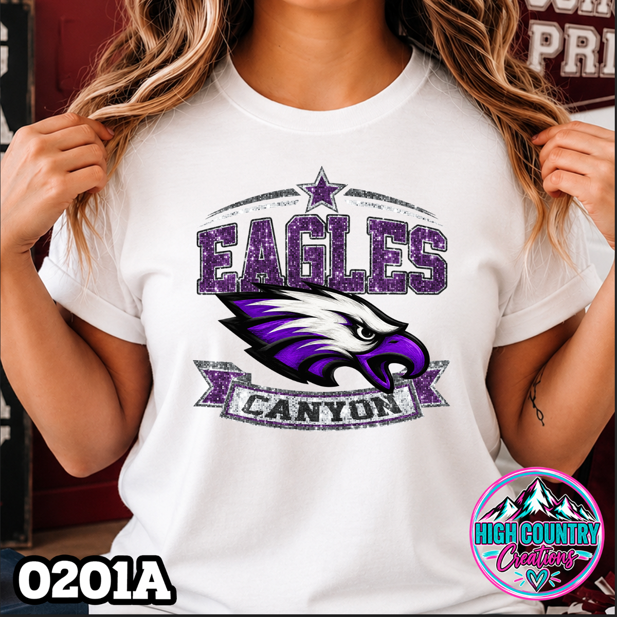 0201A Star Spangled Mascot Faux Glitter Tee