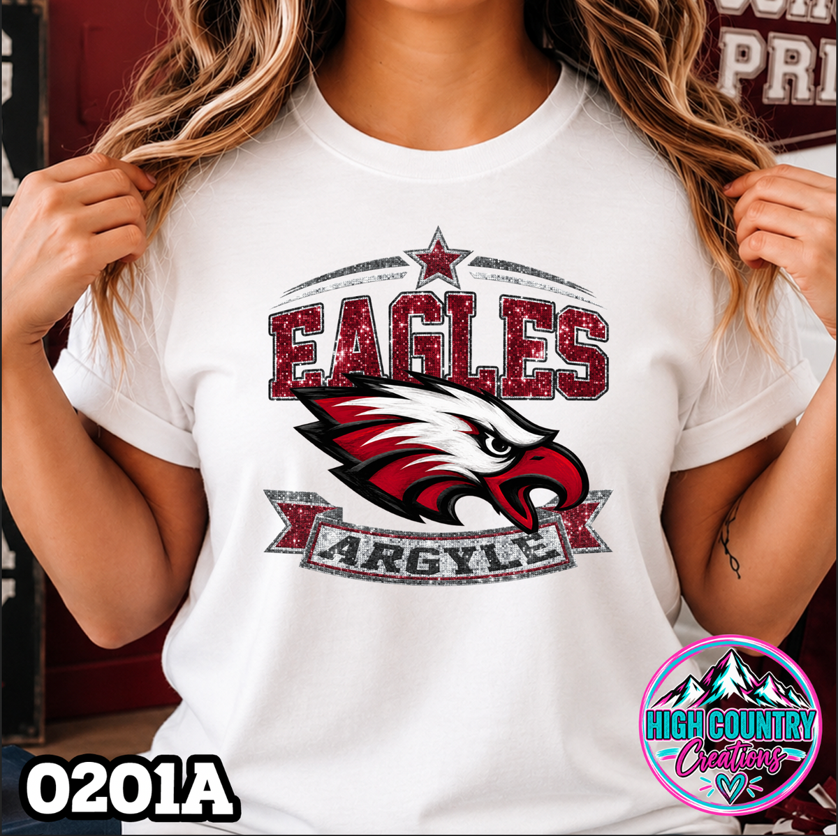0201A Star Spangled Mascot Faux Glitter Tee