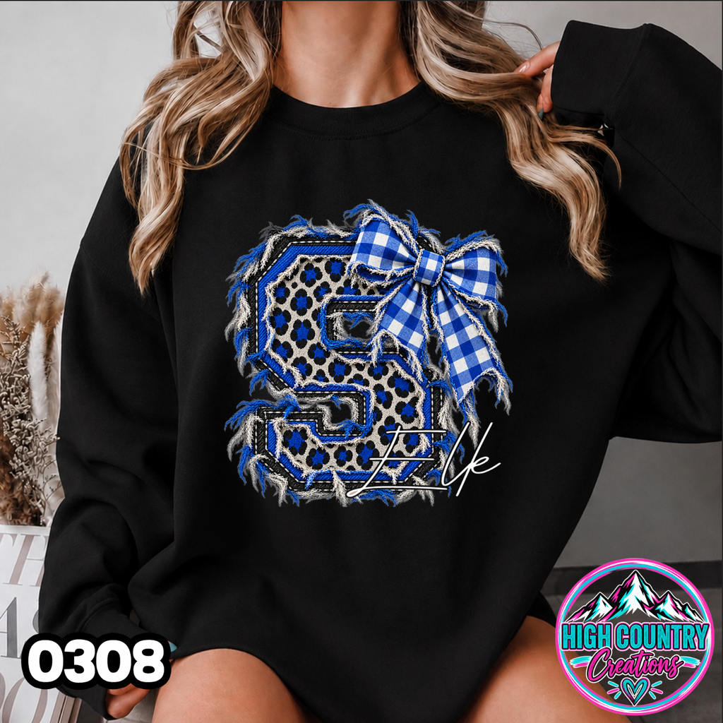 0308 FAUX RIPPED DENIM MASCOT SWEATER