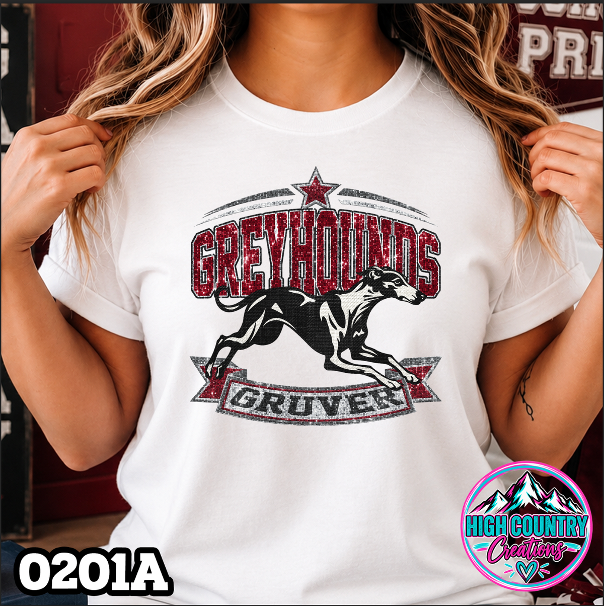 0201A Star Spangled Mascot Faux Glitter Tee