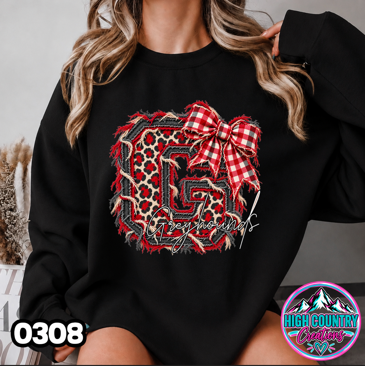 0308 FAUX RIPPED DENIM MASCOT SWEATER