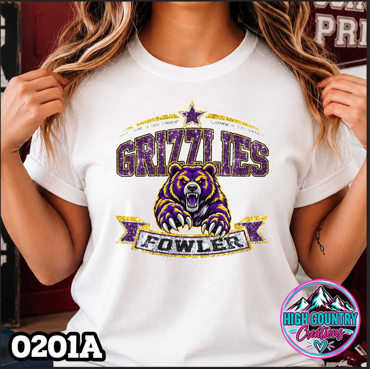 0201A Star Spangled Mascot Faux Glitter Tee