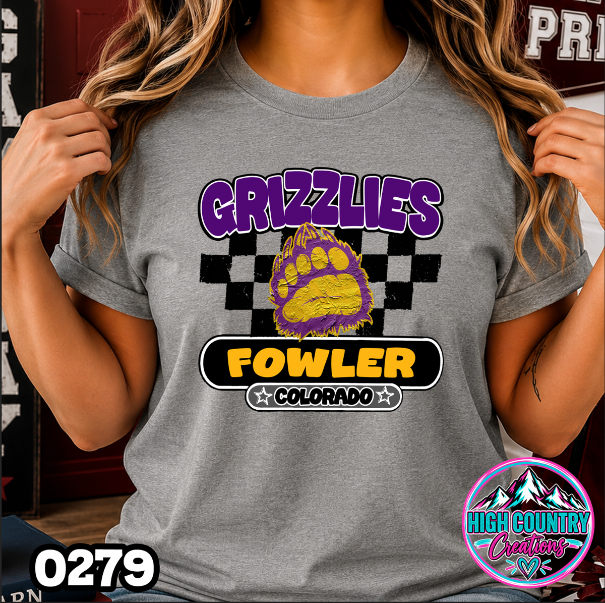 0279 Vintage Checkers Varsity Crew TEE