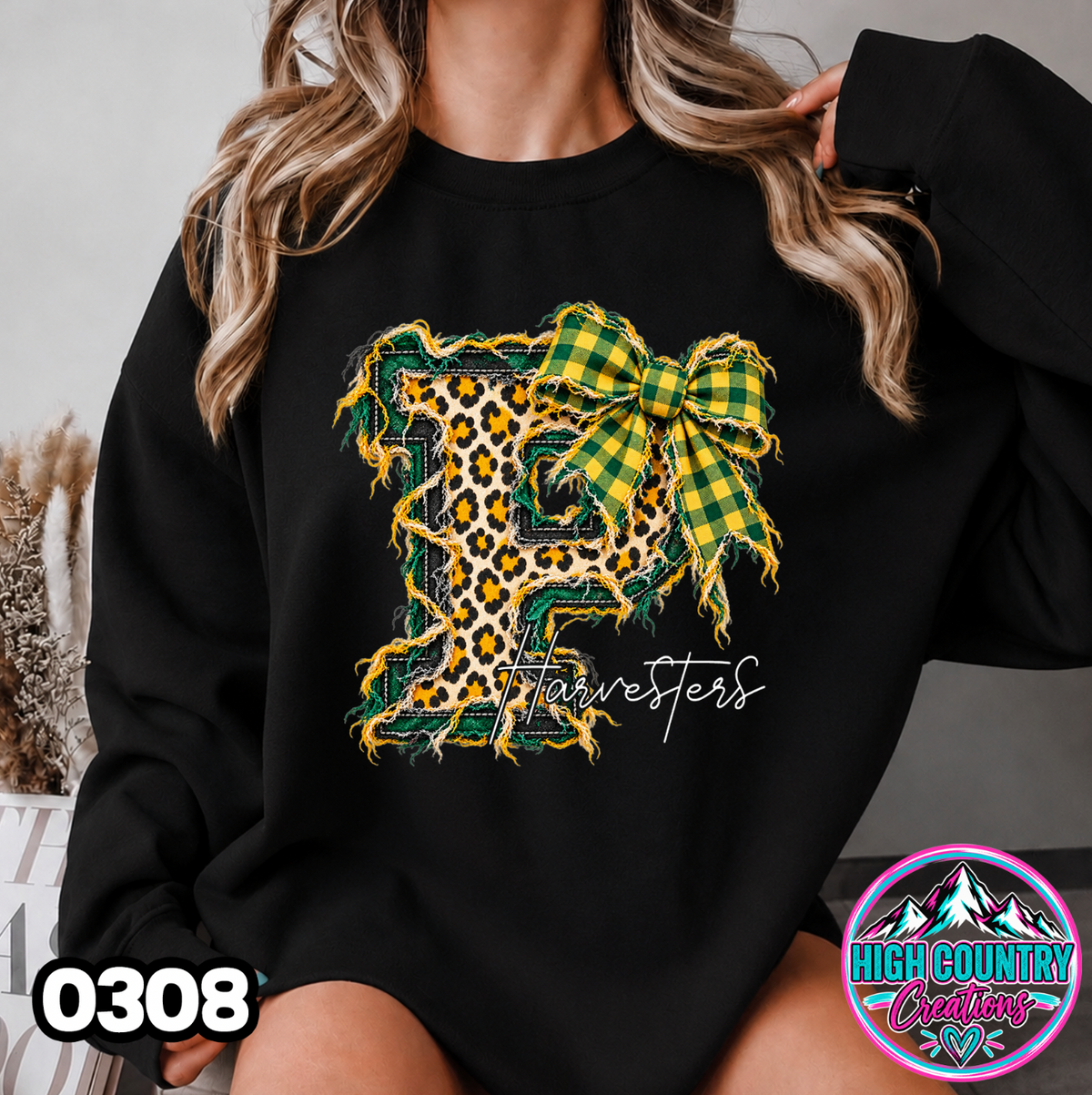 0308 FAUX RIPPED DENIM MASCOT SWEATER