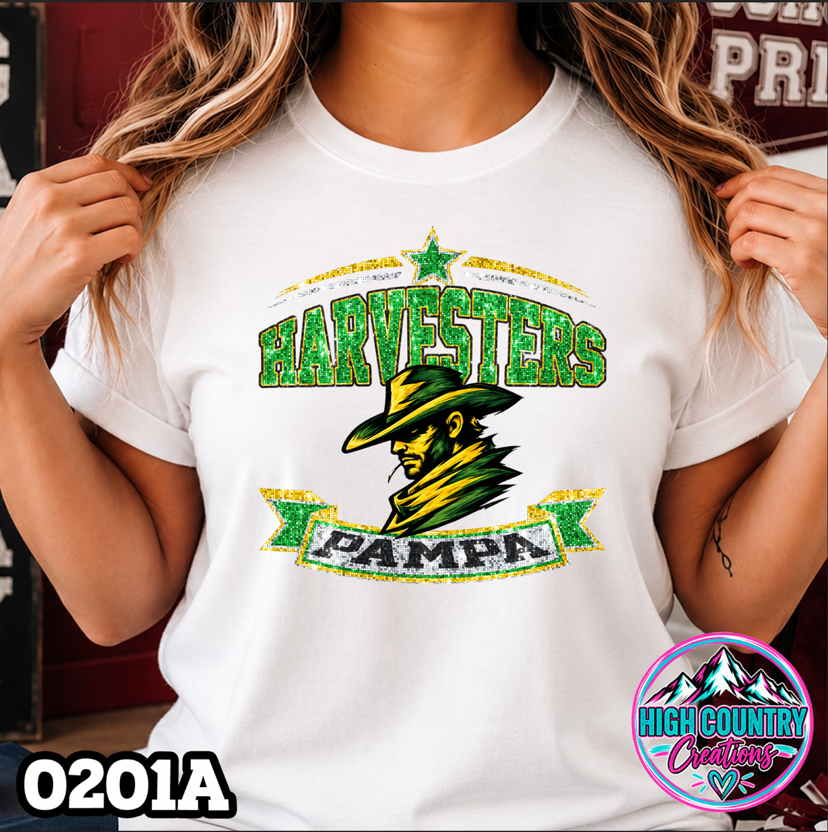 0201A Star Spangled Mascot Faux Glitter Tee