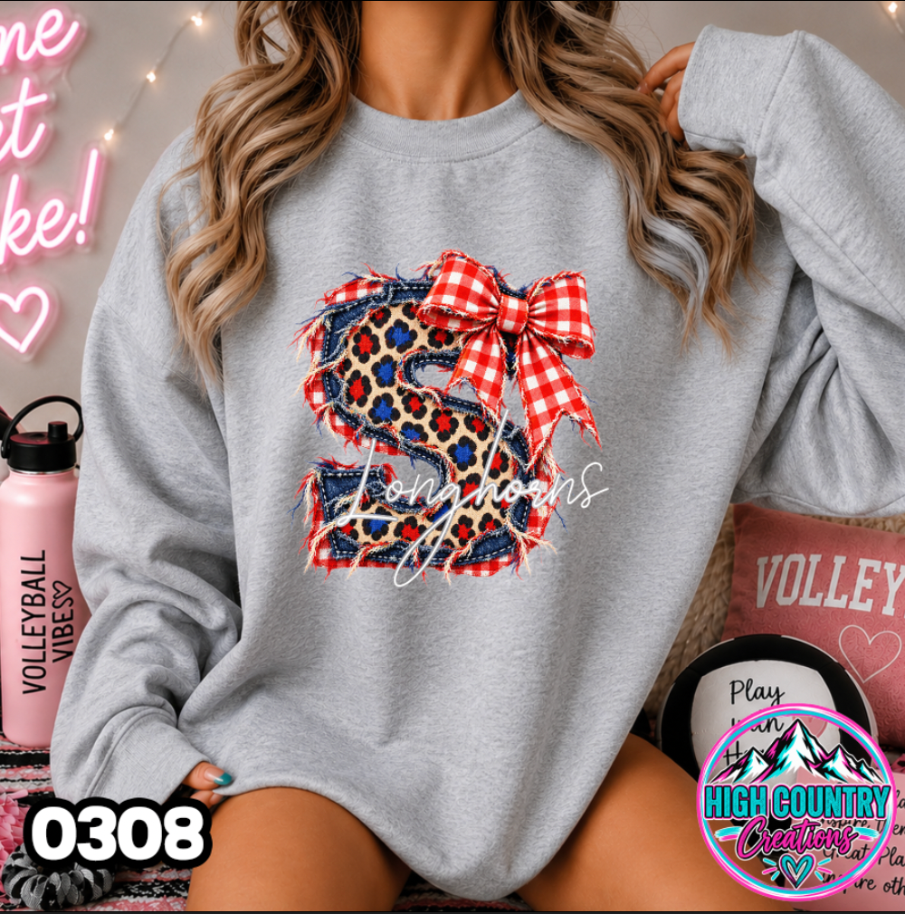 0308 FAUX RIPPED DENIM MASCOT SWEATER