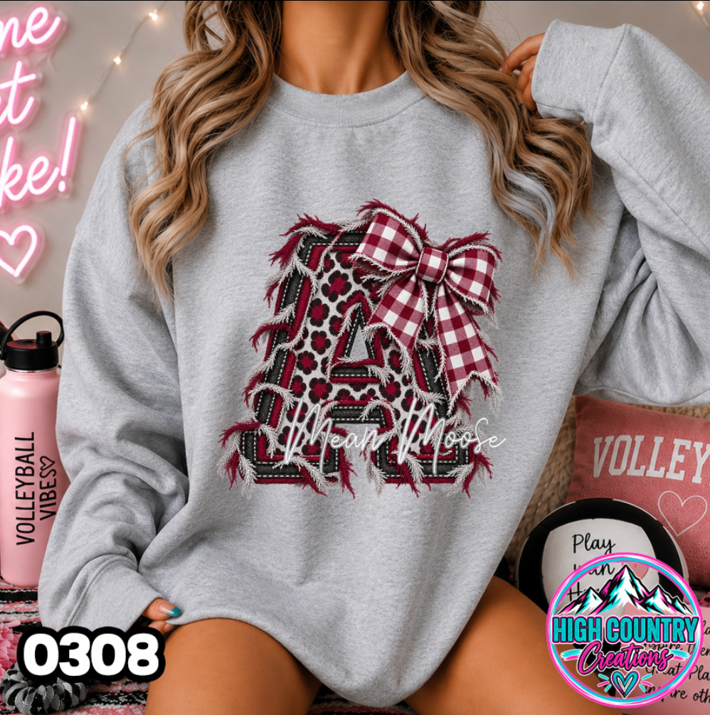 0308 FAUX RIPPED DENIM MASCOT SWEATER