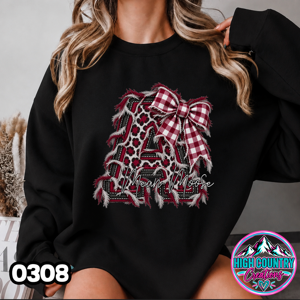 0308 FAUX RIPPED DENIM MASCOT SWEATER