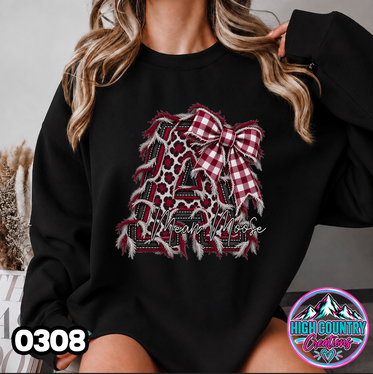 0308 FAUX RIPPED DENIM MASCOT SWEATER
