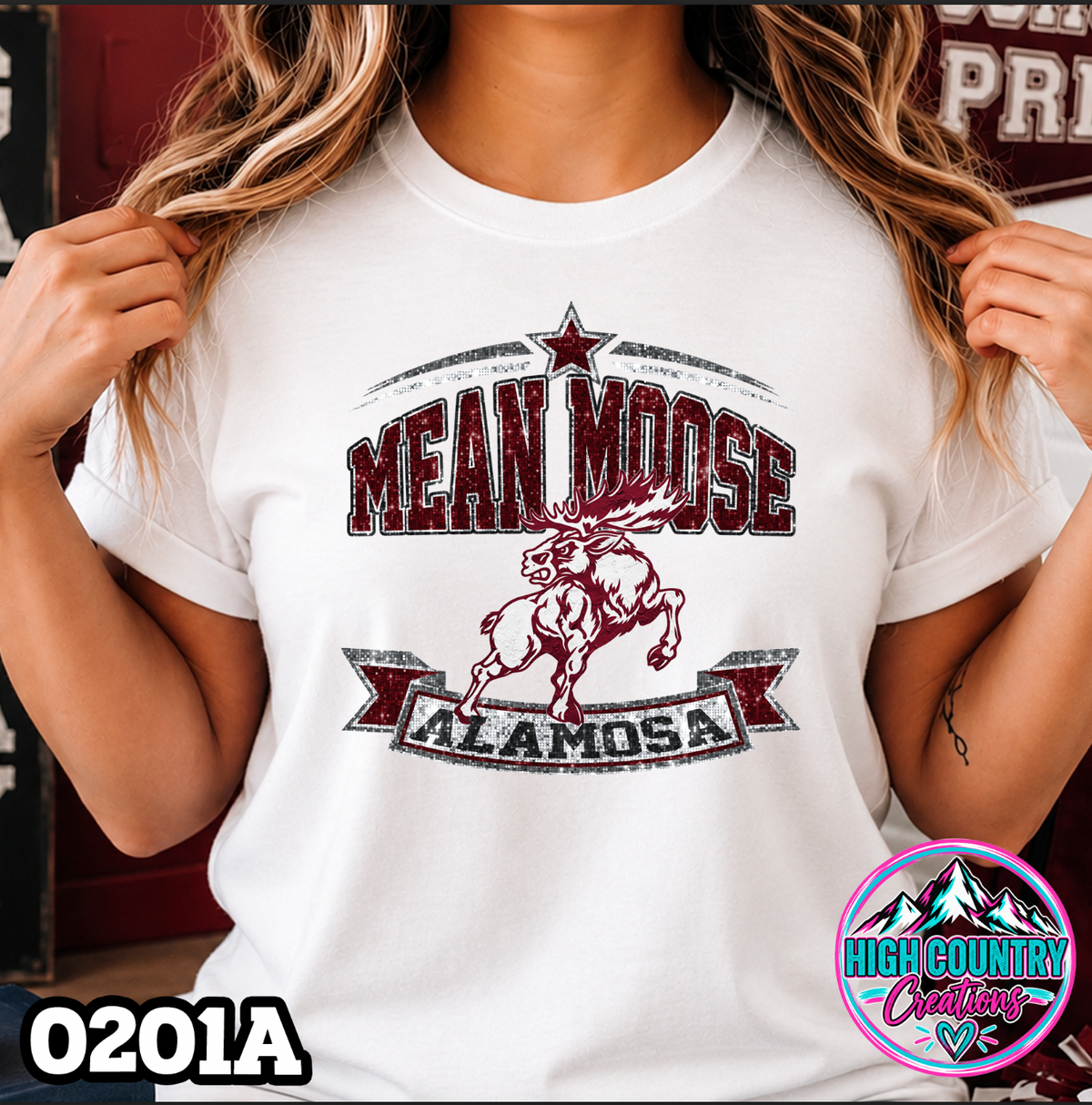 0201A Star Spangled Mascot Faux Glitter Tee