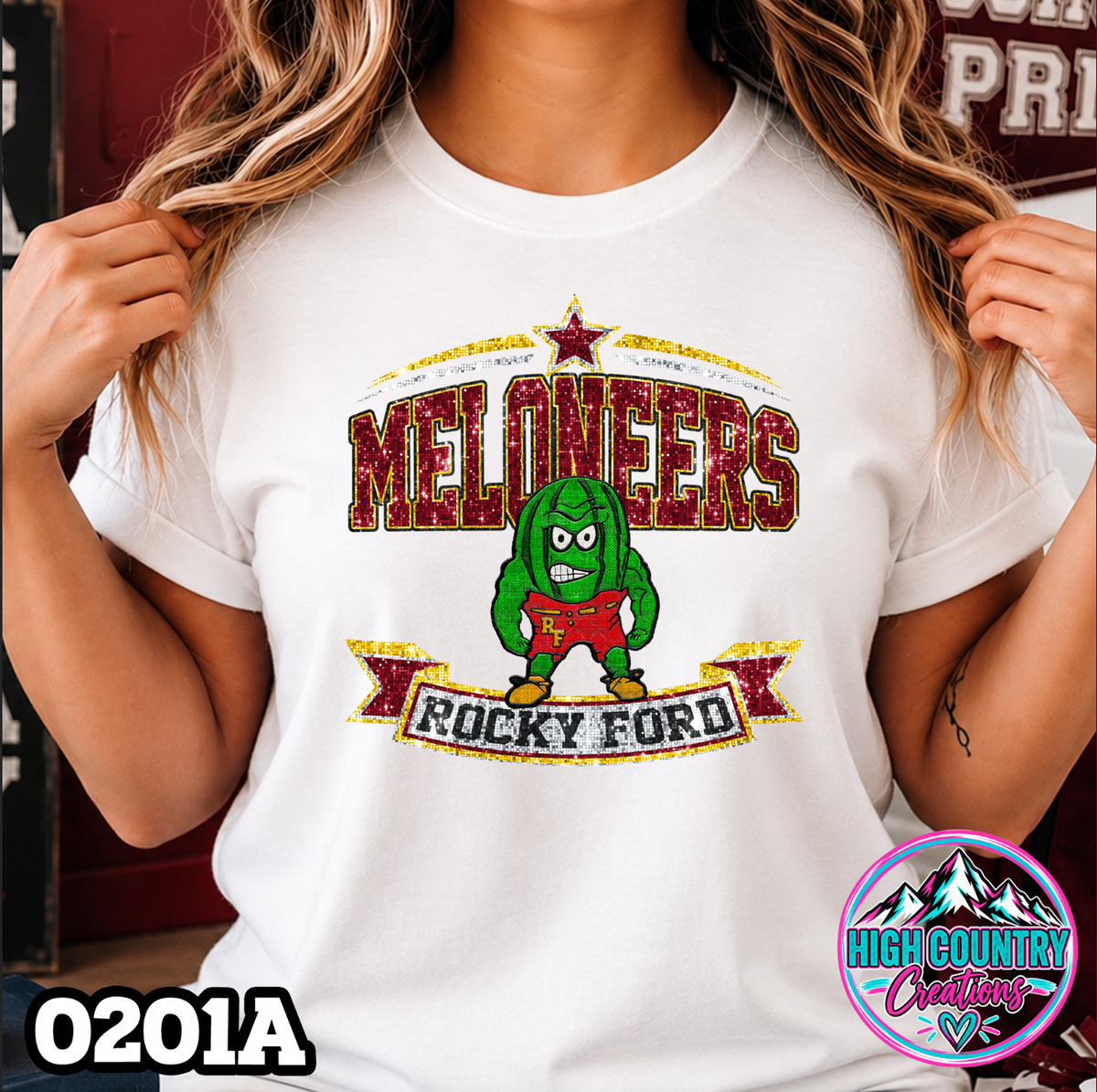 0201A Star Spangled Mascot Faux Glitter Tee