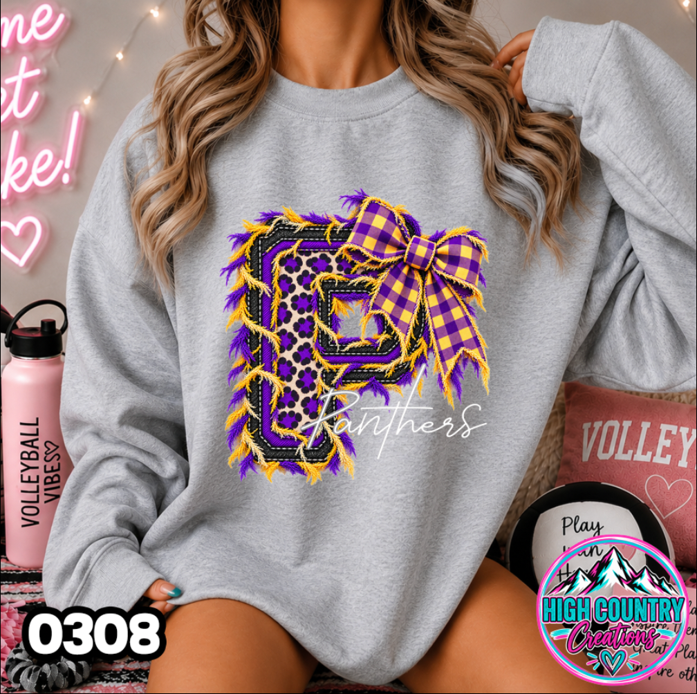 0308 FAUX RIPPED DENIM MASCOT SWEATER