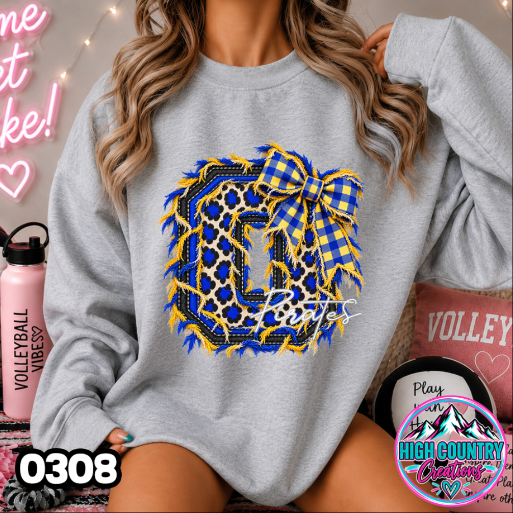 0308 FAUX RIPPED DENIM MASCOT SWEATER