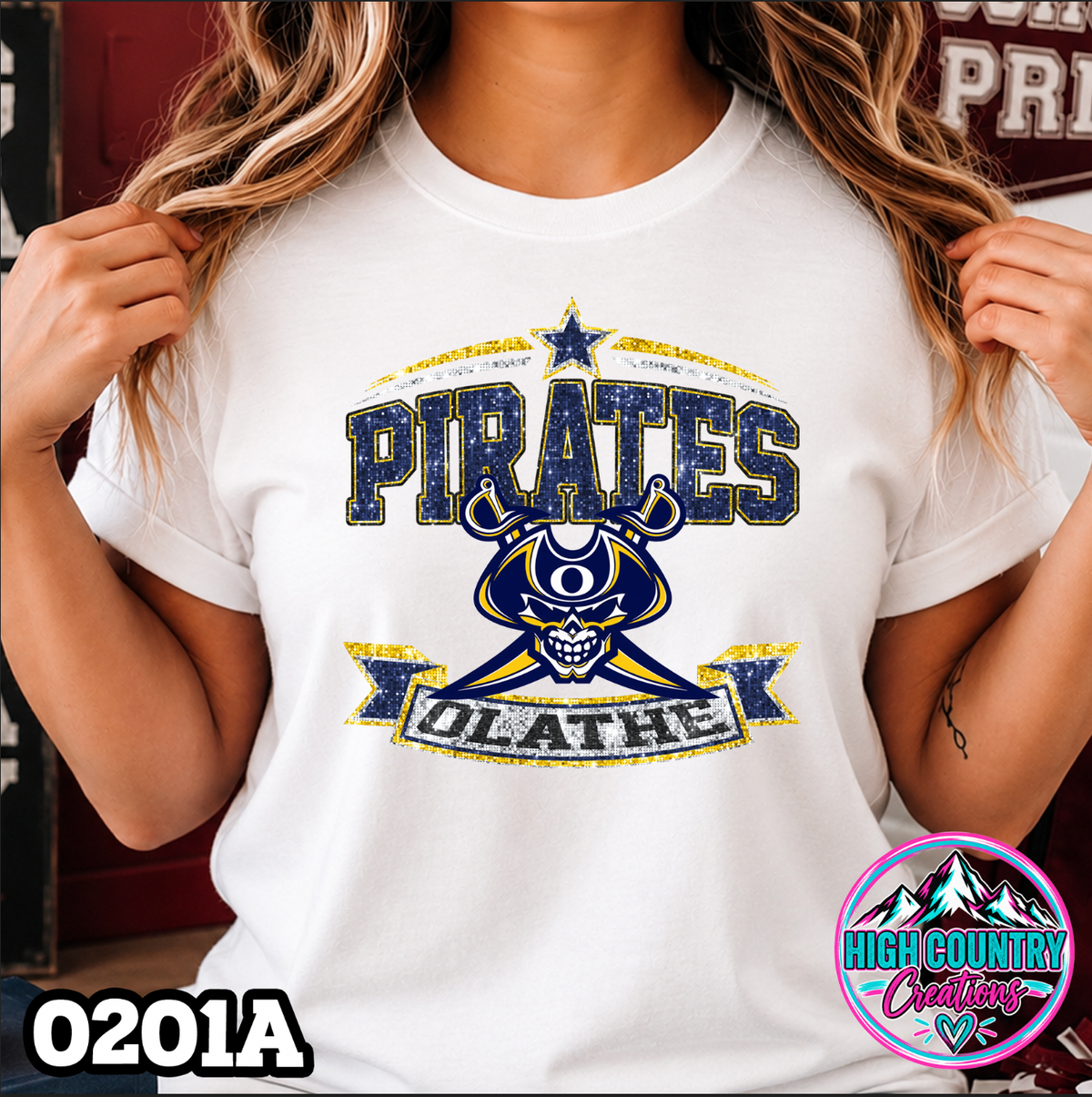 0201A Star Spangled Mascot Faux Glitter Tee