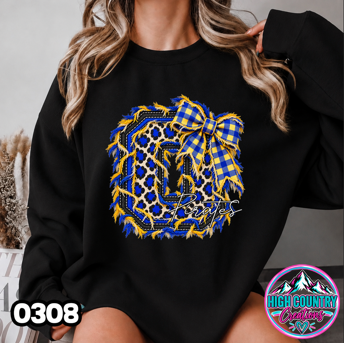 0308 FAUX RIPPED DENIM MASCOT SWEATER