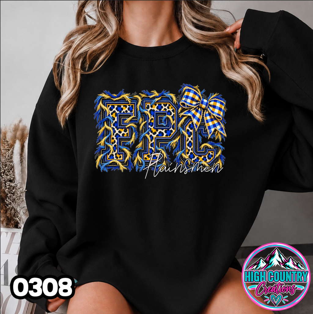 0308 FAUX RIPPED DENIM MASCOT SWEATER