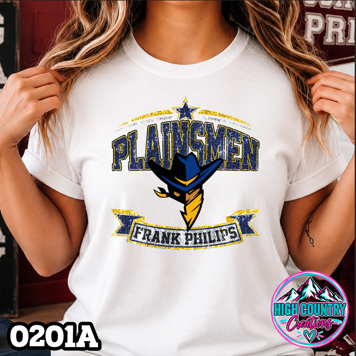0201A Star Spangled Mascot Faux Glitter Tee
