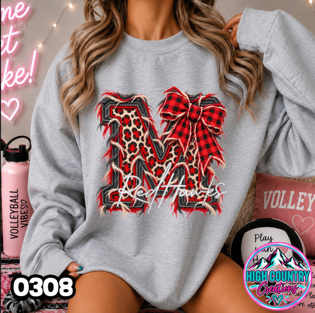 0308 FAUX RIPPED DENIM MASCOT SWEATER