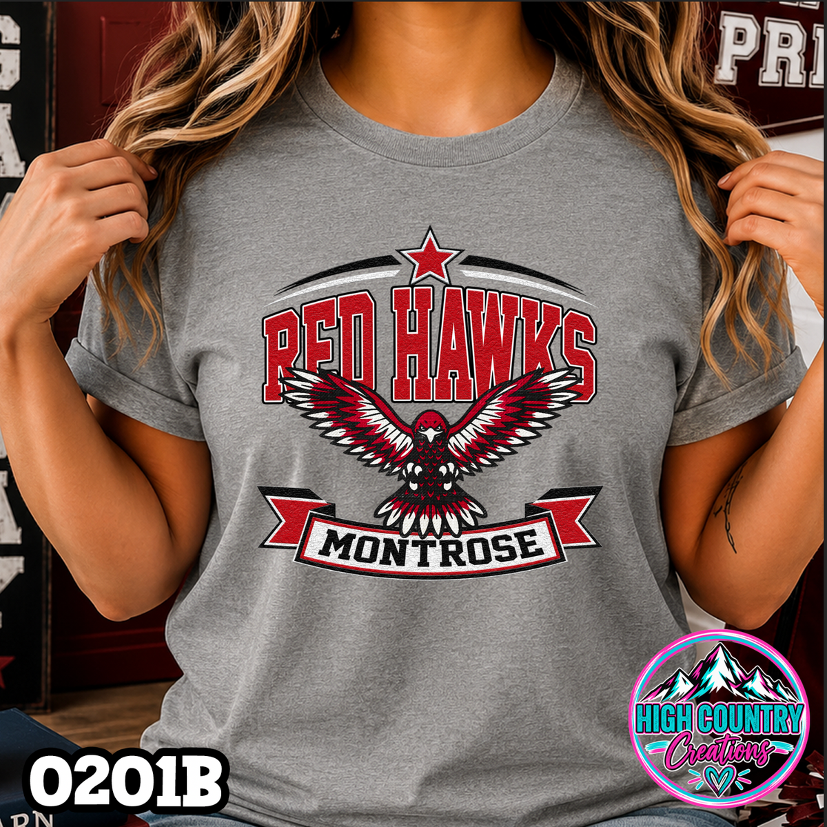 0201B Faux Textured Star Spangled Mascot Tee