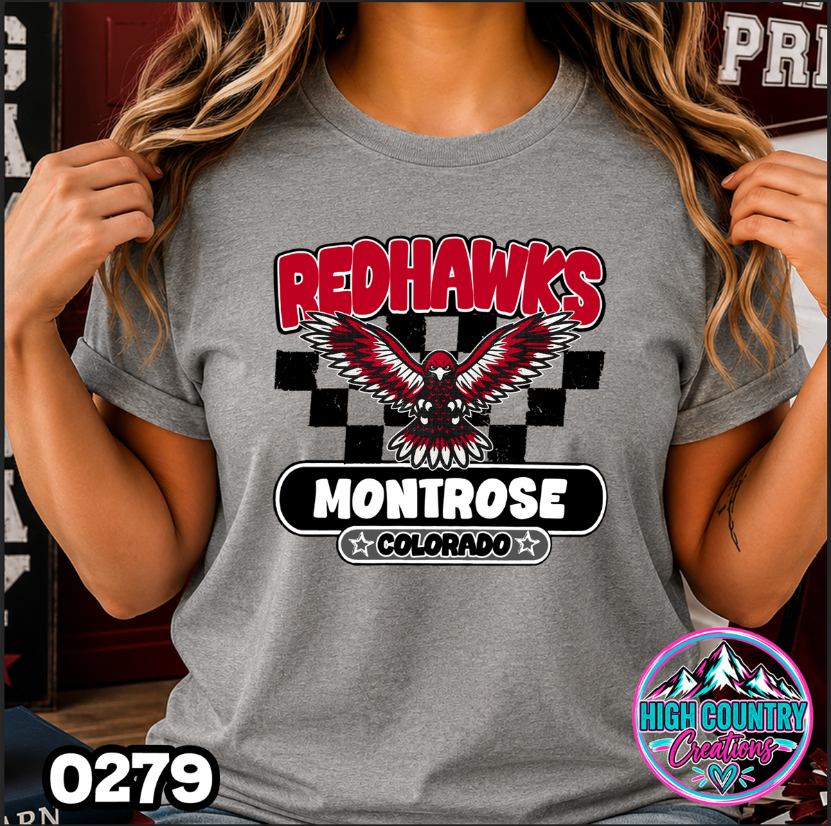 0279 Vintage Checkers Varsity Crew TEE