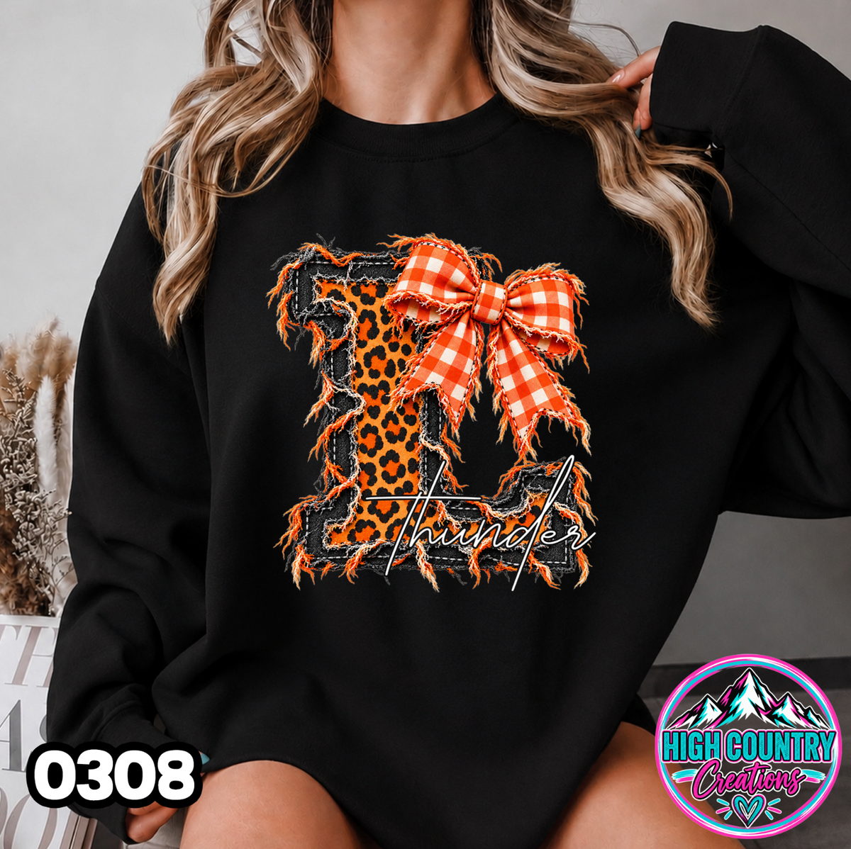 0308 FAUX RIPPED DENIM MASCOT SWEATER