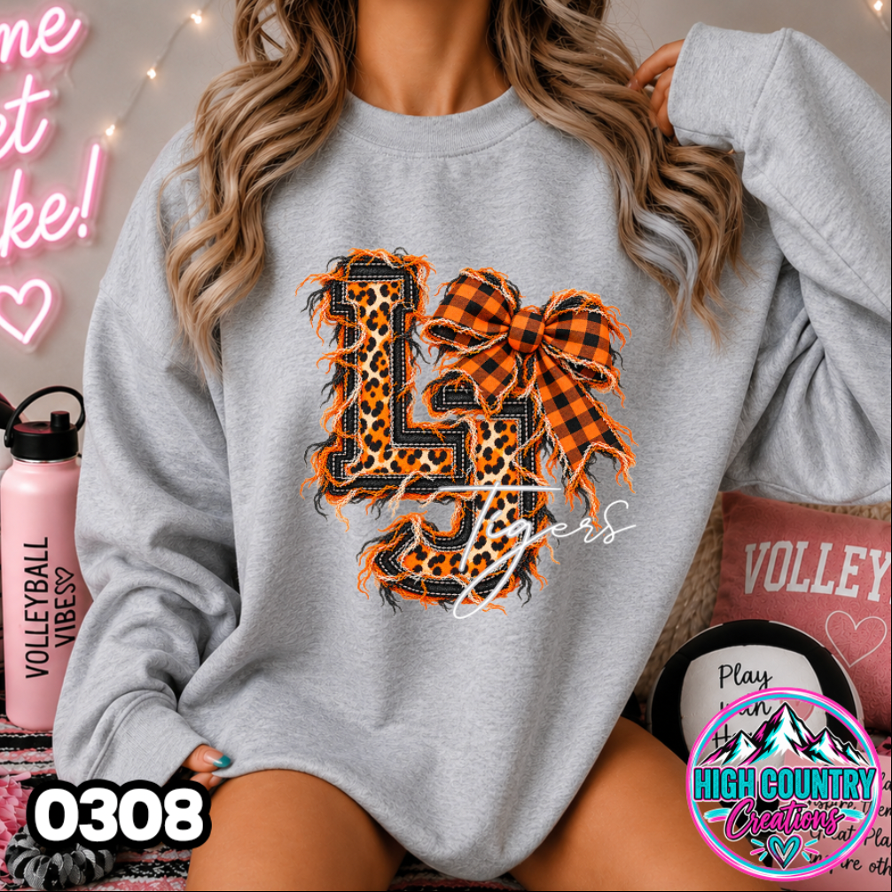 0308 FAUX RIPPED DENIM MASCOT SWEATER