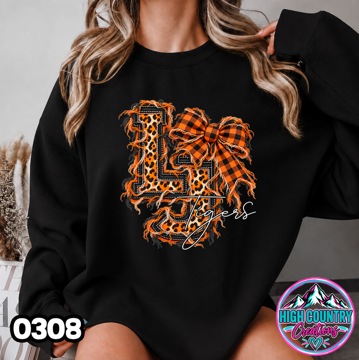 0308 FAUX RIPPED DENIM MASCOT SWEATER