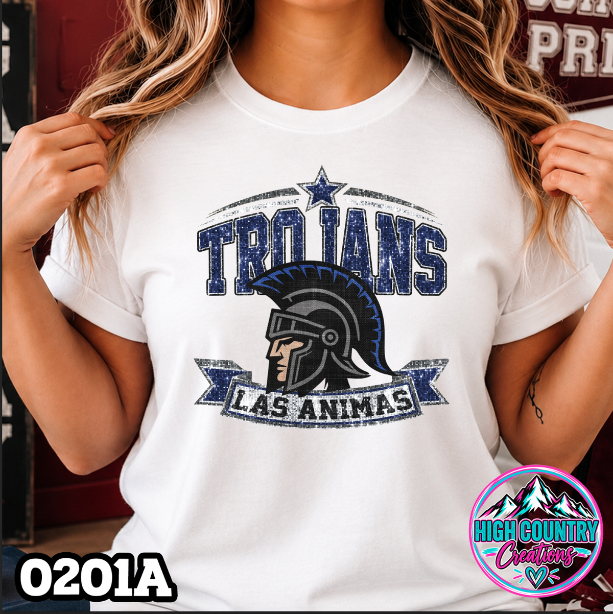 0201A Star Spangled Mascot Faux Glitter Tee