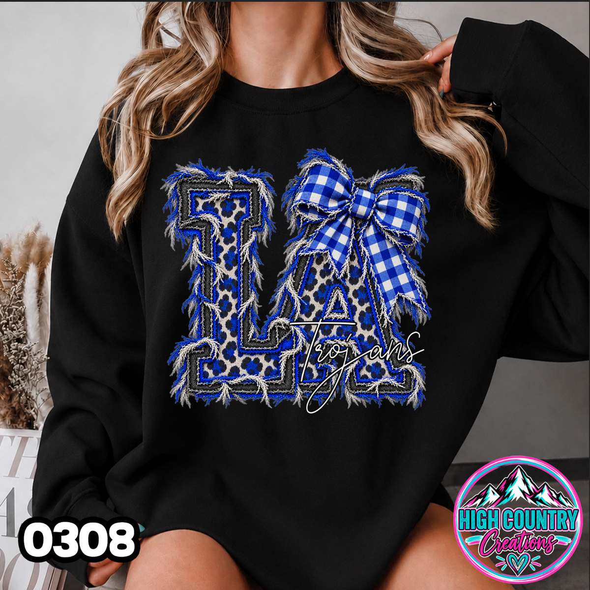 0308 FAUX RIPPED DENIM MASCOT SWEATER