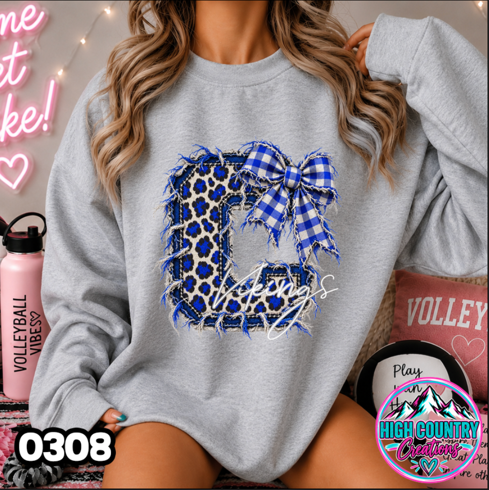0308 FAUX RIPPED DENIM MASCOT SWEATER