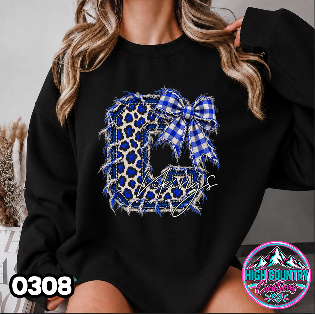 0308 FAUX RIPPED DENIM MASCOT SWEATER