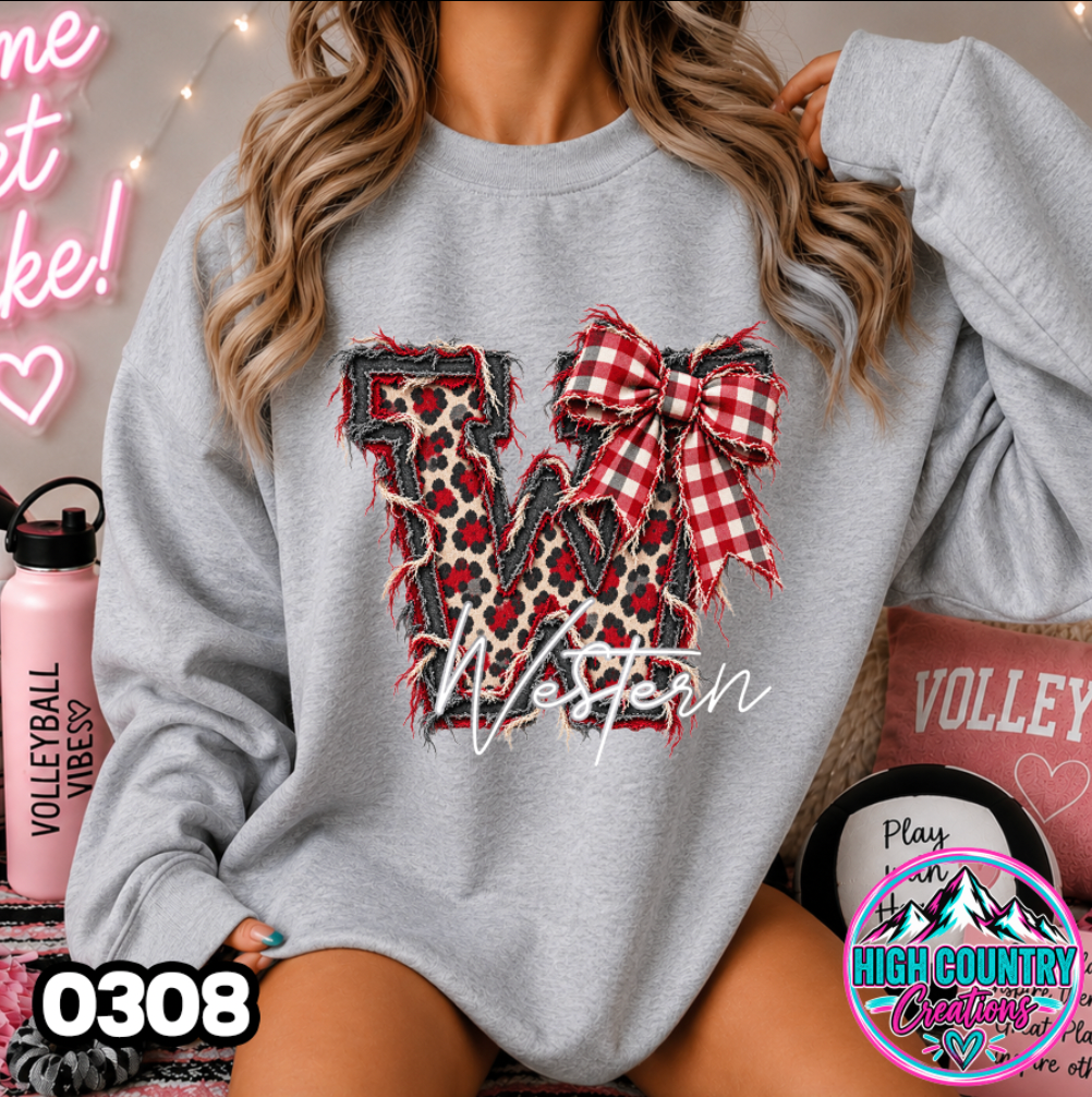 0308 FAUX RIPPED DENIM MASCOT SWEATER