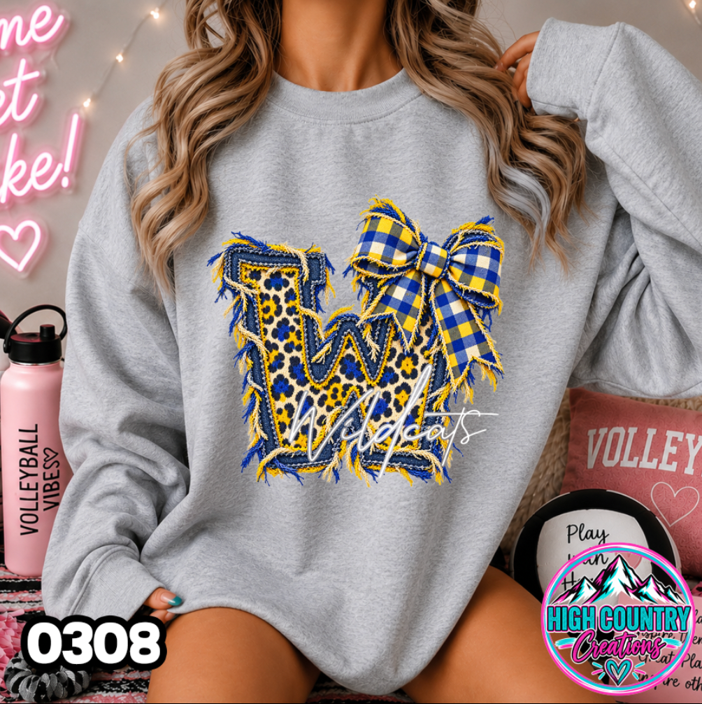 0308 FAUX RIPPED DENIM MASCOT SWEATER