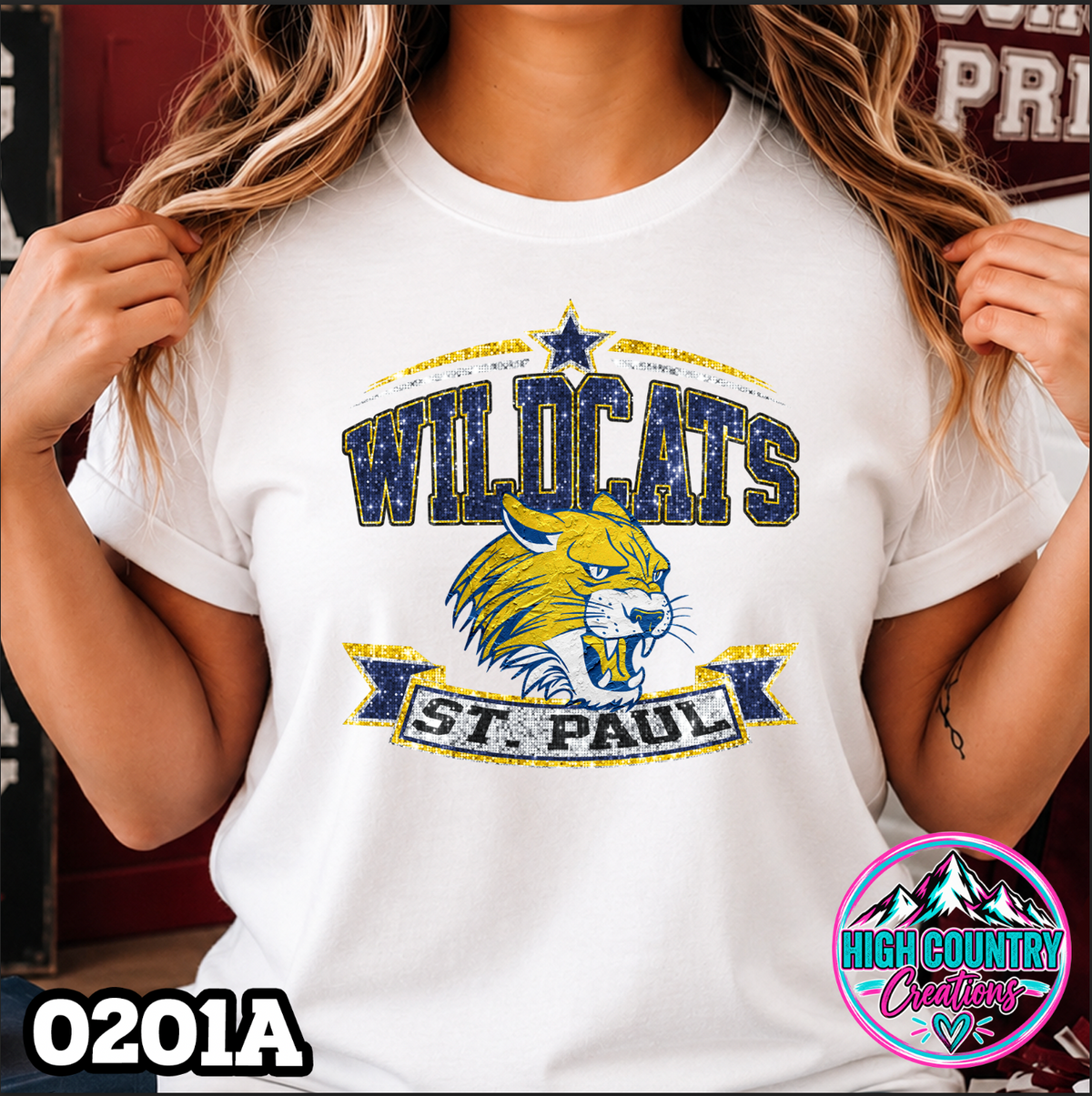 0201A Star Spangled Mascot Faux Glitter Tee