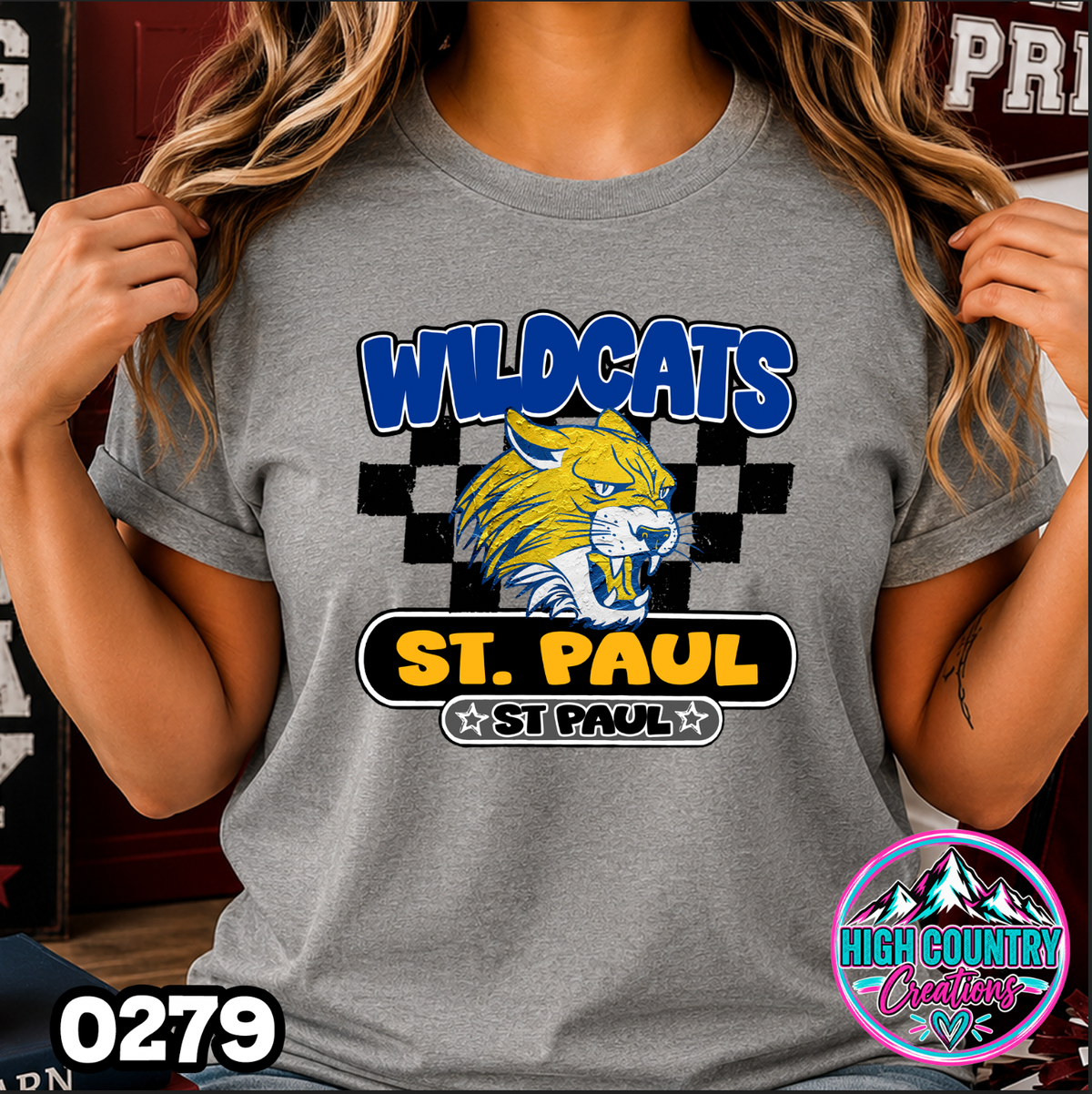 0279 Vintage Checkers Varsity Crew TEE